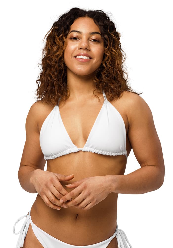 All-Over Print Recycled Padded String Bikini Top - White S